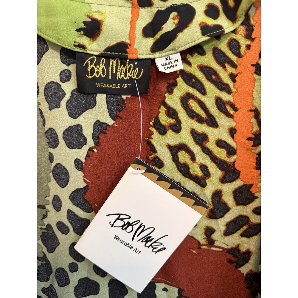 Bob Mackie XL Kimono Open Green Multi Animal Print 3/4 Sleeves 100% Polyester - Picture 2 of 9